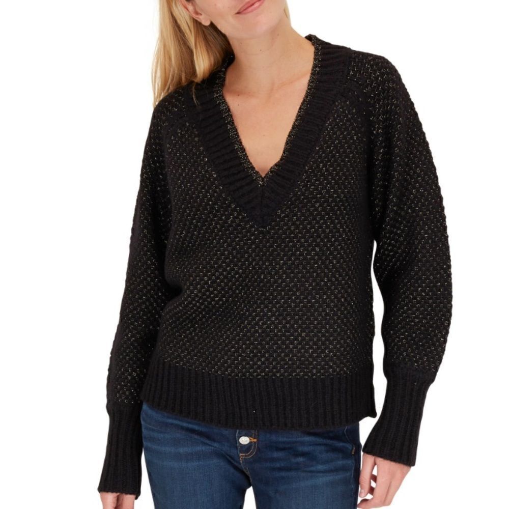NWT Veronica Beard Mirnie Metallic V-Neck Sweater Relaxed Oversized XL - Picture 9 of 17